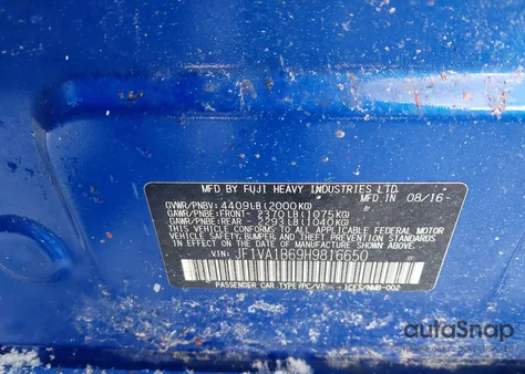 2017 Subaru Wrx из США, поврежденный, VIN JF1VA1B69H9816650